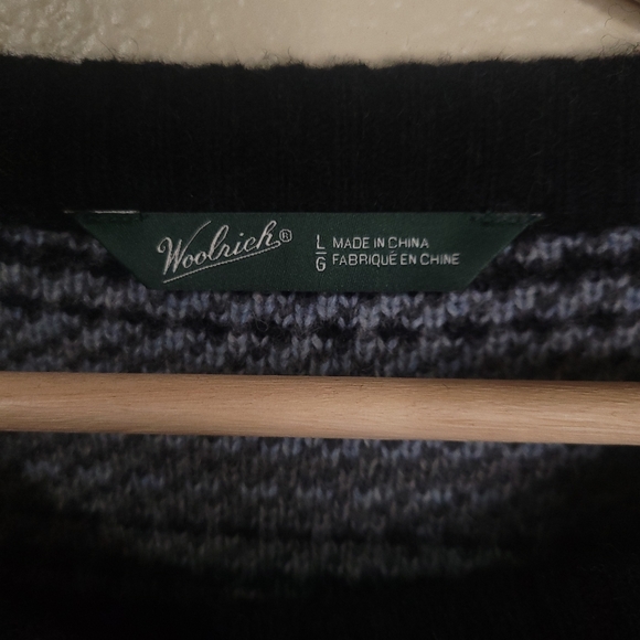 Woolrich Pearce Lambswool Striped Blend Black & Gray Cardigan - Picture 5 of 6